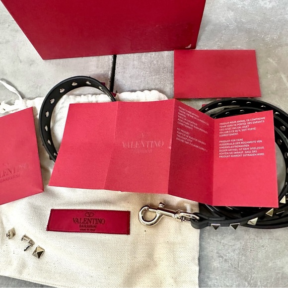 VALENTINO GARAVANI Leather Rockstud Pet Dog Leash + Collar Black Sz M (F) Italy - Picture 5 of 5